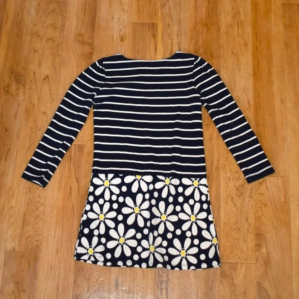 Gymboree Flower‎ Power Knit Dress Girls 8 Navy Blue Striped Floral Daisy